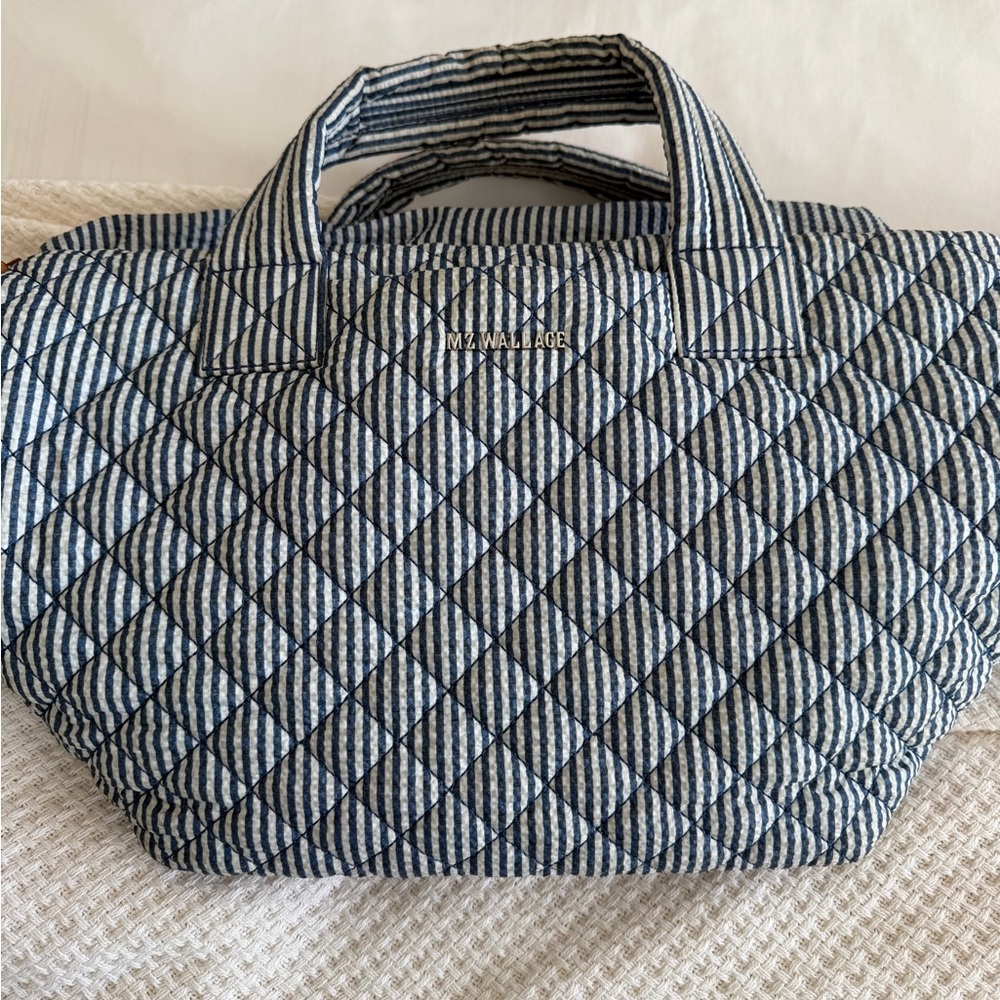 MZ Wallace Striped Quilted Tote in Blue and White